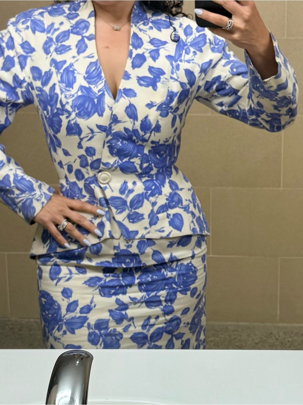 Thierry Mugler Blue and White Floral Blazer